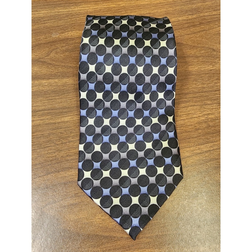 Bergamo New York Pure Silk Blue Black Gray White Geometric Men's Neck Tie X-Long